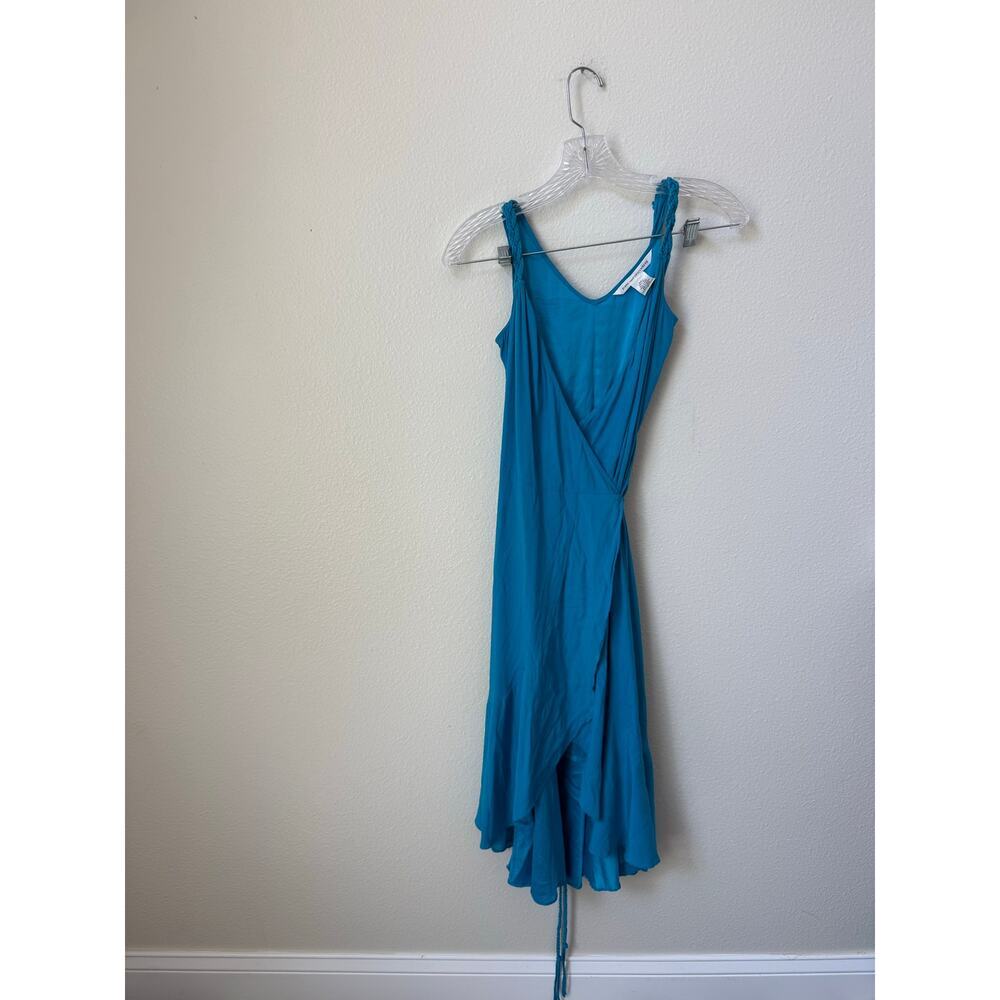 Vintage Diane Von Furstenberg Y2K Blue Silk Wrap V Neck Whimsy Dress Size 2 - Picture 2 of 5